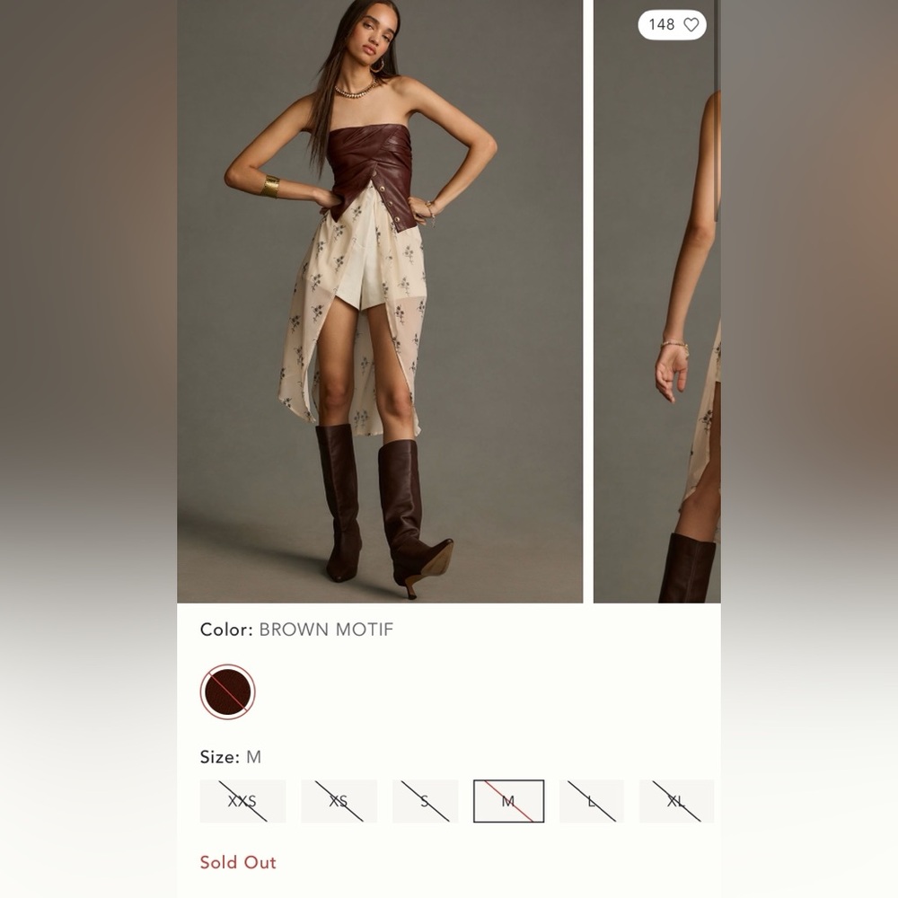 Anthropologie Strapless Faux Leather Corset Layered Top